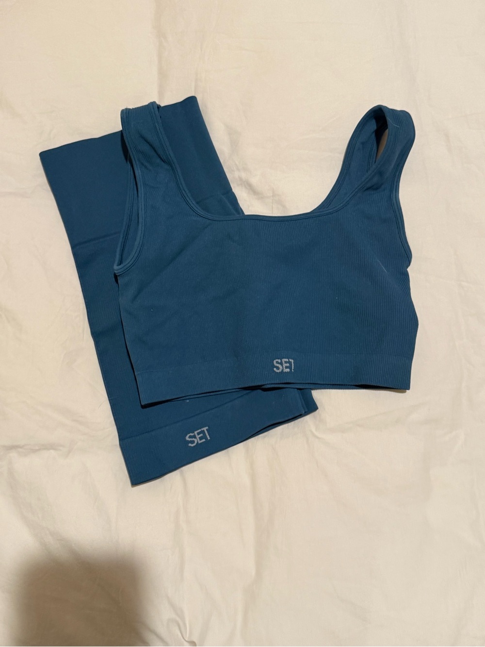 SET ACTIVE Sculptflex blue biker shorts + sports bra set
